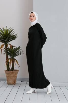 Siyah Fitilli Triko  Elbise