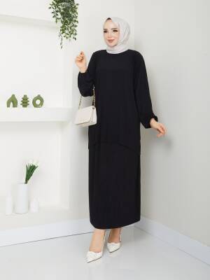 Siyah  Kendinden Piliseli Etekli İkili Takım