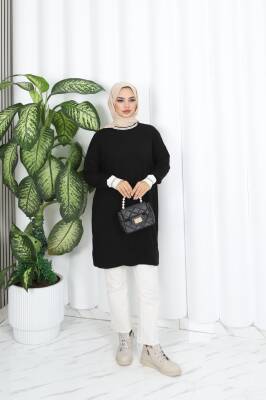 Siyah Sim Detaylı Merserize Tunik