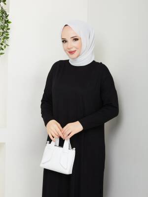 Siyah Yanları Yırtmaçlı Viskon Penye Tunik