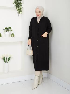 Siyah Yarasa Kol Triko Hırka