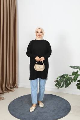 Siyah Yırtmaçlı Merserize Tunik