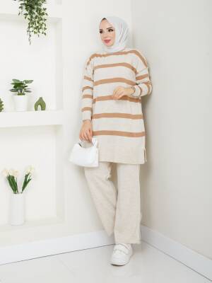 Taş Çizgili Triko Pantolonlu İkili Takım 
