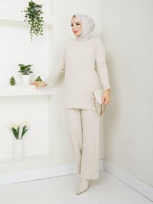 Taş Örgü Detaylı Örme Triko İkili Takım