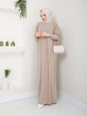 Taş Yarasa Kol Düz Sandy Elbise