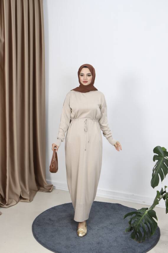 Vizon Bağcıklı Merserize Elbise - 1