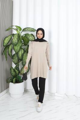 Vizon Düğme Detaylı Merserize Triko Tunik  