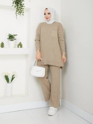 Vizon Fitil Cep Detaylı Triko Pantolonlu İkili Takım