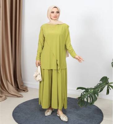 Yağ Yeşili Sandy Kumaş Çapraz Pantolonlu Takım