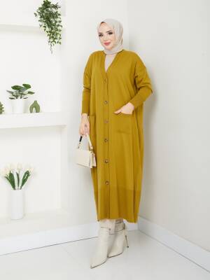 Yağ Yeşili  Yarasa Kol Triko Hırka