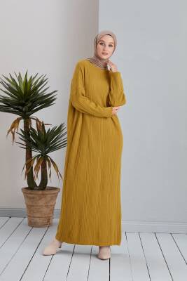 Yağ Yeşili Fitilli Triko  Elbise