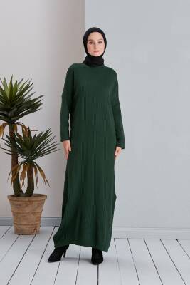 Zümrüt Yeşili Fitilli Triko  Elbise