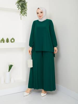 Zümrüt Yeşili Pantolonlu Piliseli Sandy Takım