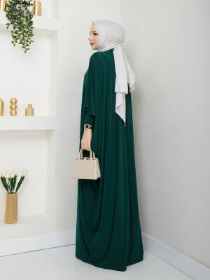 Zümrüt Yeşili Sandy Kumaş Düğmeli Ferace