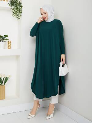 Zümrüt Yeşili Yanları Yırtmaçlı Sandy Tunik