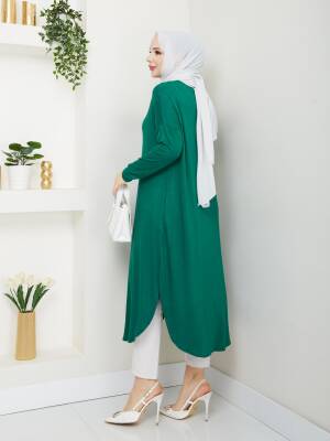 Zümrüt Yeşili Yanları Yırtmaçlı Viskon Penye Tunik